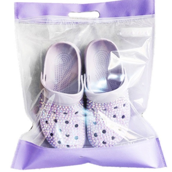 Purple Bling Rhinestone Crystal Slip On Croclike Slides Rubber Clogs Shoes - Picture 4 of 4